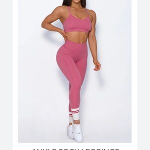 Bombshell sportsware mauve small white ankle sock leggings